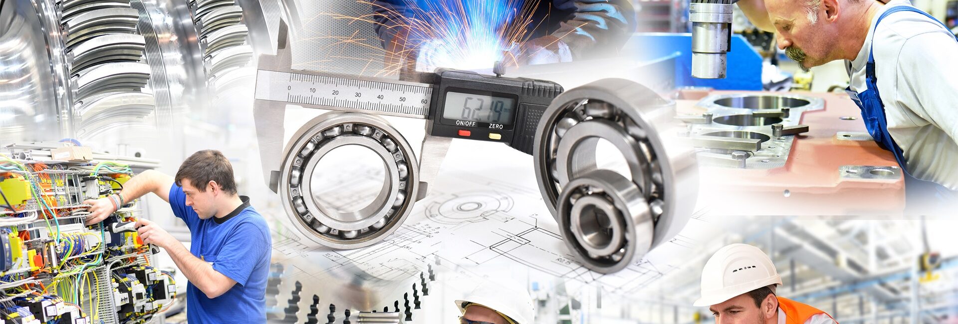 Collage von Industriearbeitern und Messtechnik im Einsatz | Drucksensoren